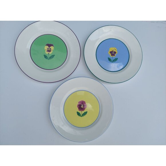 Crown Trent Fine Bone China Pansy Plates - Set Of 3 - Made In England - Picture 1 of 5
